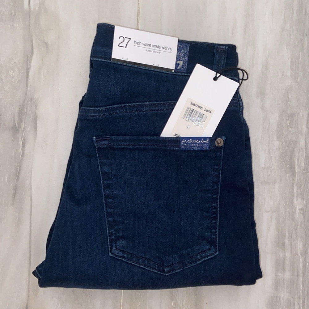 7 For All Mankind High Waist Ankle, Raw Hem, Super Skinny, 27x27, NWT, $165 MSRP - Picture 2 of 15